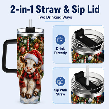 #pl[40oz|Black] Christmas Calf 40oz Tumbler with Handle, Holiday Stainless Steel Travel Cup