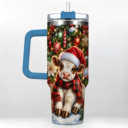 #pl[40oz|Blue] Christmas Calf 40oz Tumbler with Handle, Holiday Stainless Steel Travel Cup