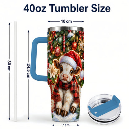 #pl[40oz|Blue] Christmas Calf 40oz Tumbler with Handle, Holiday Stainless Steel Travel Cup