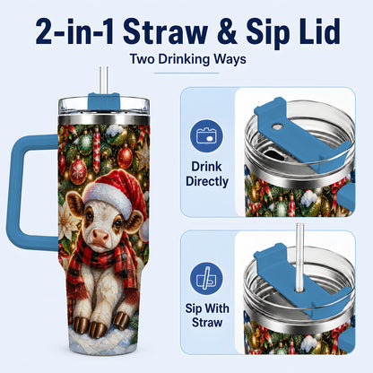 #pl[40oz|Blue] Christmas Calf 40oz Tumbler with Handle, Holiday Stainless Steel Travel Cup