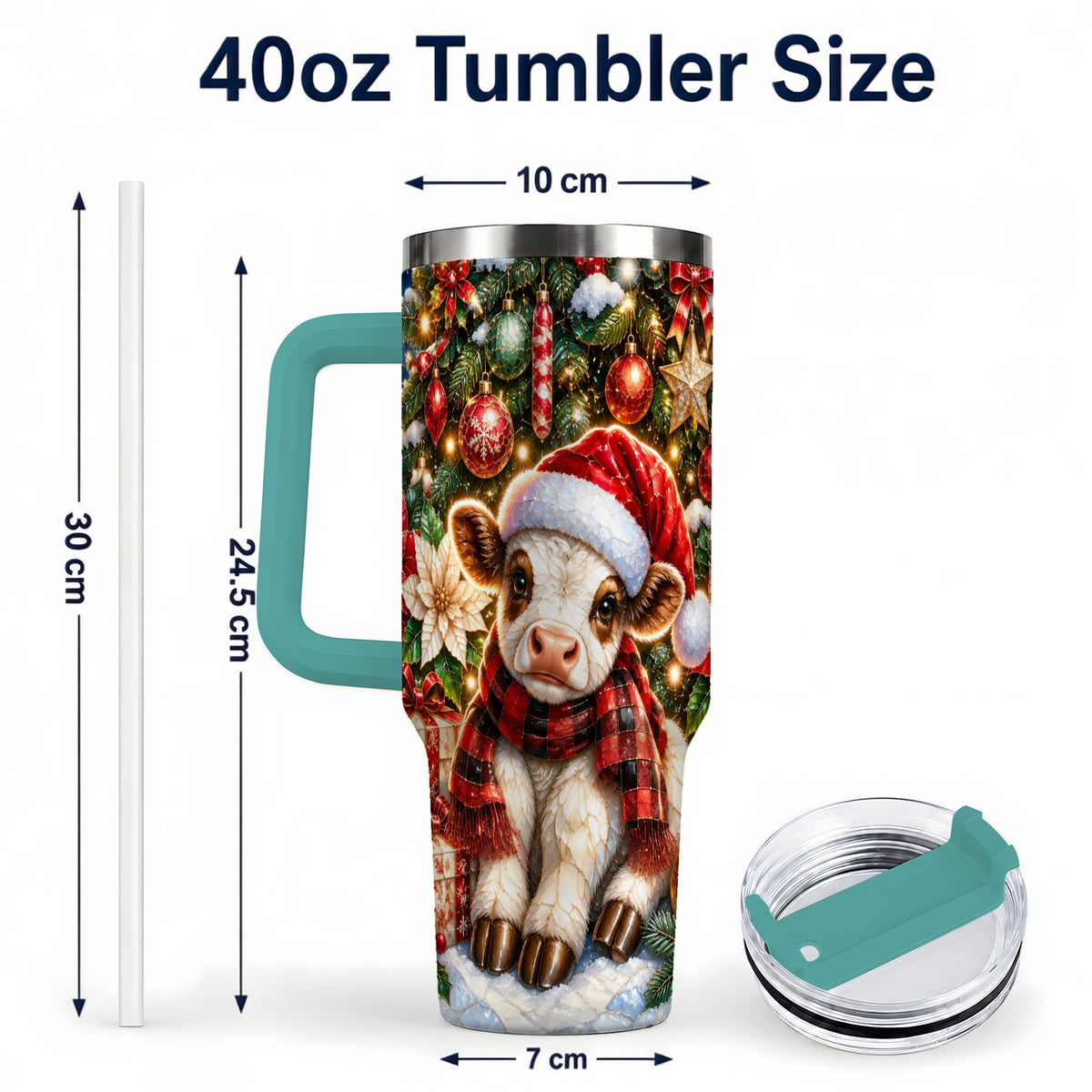 #pl[40oz|Green] Christmas Calf 40oz Tumbler with Handle, Holiday Stainless Steel Travel Cup