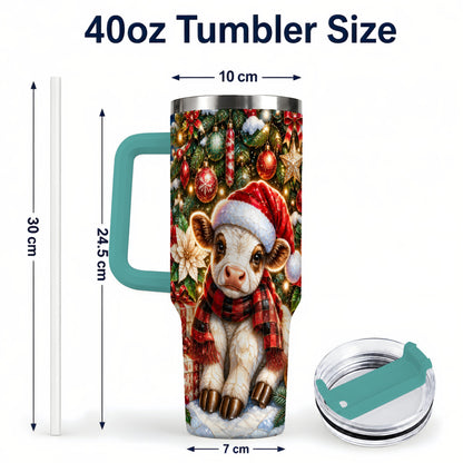 #pl[40oz|Green] Christmas Calf 40oz Tumbler with Handle, Holiday Stainless Steel Travel Cup