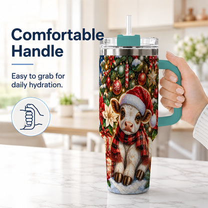 #pl[40oz|Green] Christmas Calf 40oz Tumbler with Handle, Holiday Stainless Steel Travel Cup