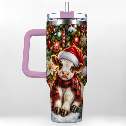 #pl[40oz|Pink] Christmas Calf 40oz Tumbler with Handle, Holiday Stainless Steel Travel Cup