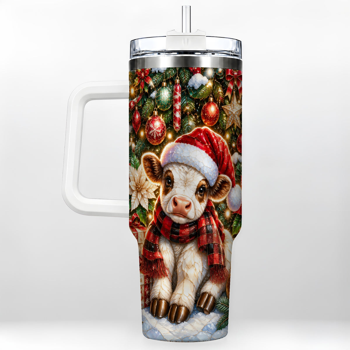 #pl[40oz|White] Christmas Calf 40oz Tumbler with Handle, Holiday Stainless Steel Travel Cup