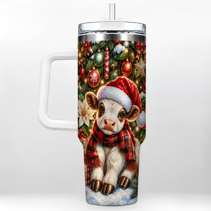 #pl[40oz|White] Christmas Calf 40oz Tumbler with Handle, Holiday Stainless Steel Travel Cup