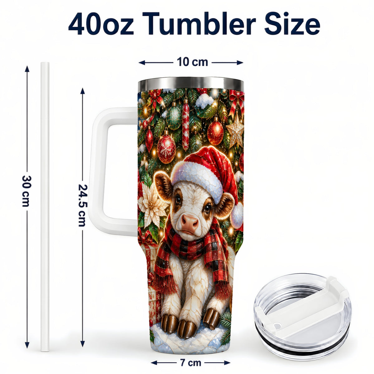 #pl[40oz|White] Christmas Calf 40oz Tumbler with Handle, Holiday Stainless Steel Travel Cup