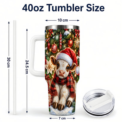 #pl[40oz|White] Christmas Calf 40oz Tumbler with Handle, Holiday Stainless Steel Travel Cup
