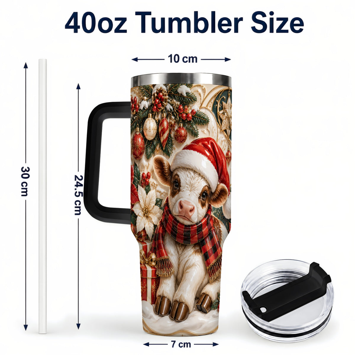 #pl[40oz|Black] Christmas Calf 40oz Tumbler with Handle, Holiday Stainless Steel Travel Cup