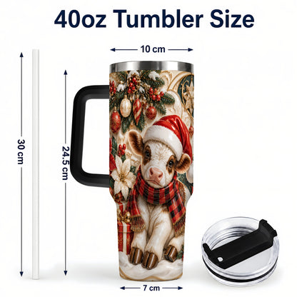 #pl[40oz|Black] Christmas Calf 40oz Tumbler with Handle, Holiday Stainless Steel Travel Cup