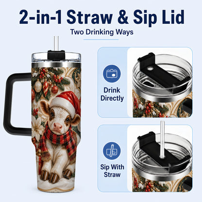 #pl[40oz|Black] Christmas Calf 40oz Tumbler with Handle, Holiday Stainless Steel Travel Cup