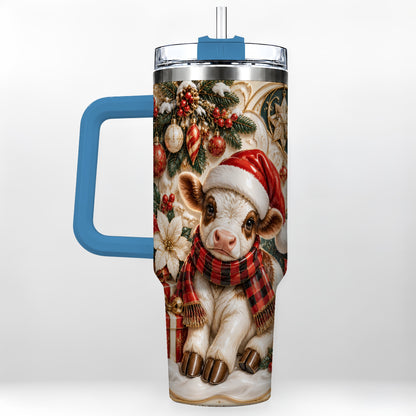 #pl[40oz|Blue] Christmas Calf 40oz Tumbler with Handle, Holiday Stainless Steel Travel Cup