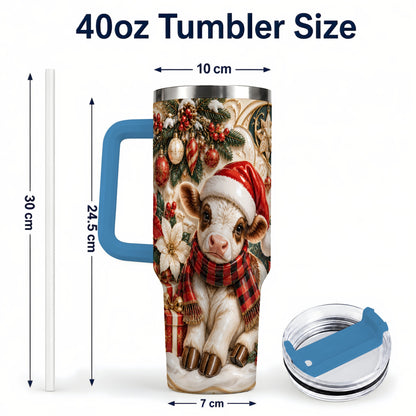#pl[40oz|Blue] Christmas Calf 40oz Tumbler with Handle, Holiday Stainless Steel Travel Cup