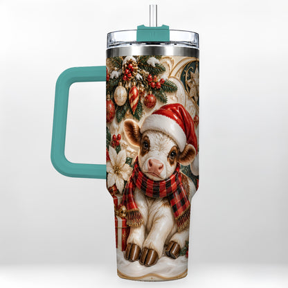 #pl[40oz|Green] Christmas Calf 40oz Tumbler with Handle, Holiday Stainless Steel Travel Cup