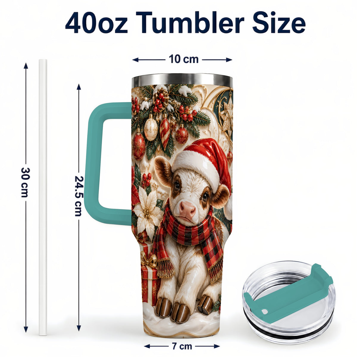 #pl[40oz|Green] Christmas Calf 40oz Tumbler with Handle, Holiday Stainless Steel Travel Cup