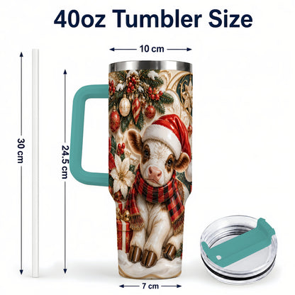 #pl[40oz|Green] Christmas Calf 40oz Tumbler with Handle, Holiday Stainless Steel Travel Cup