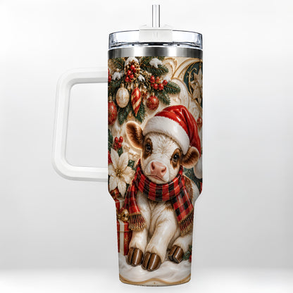 #pl[40oz|White] Christmas Calf 40oz Tumbler with Handle, Holiday Stainless Steel Travel Cup