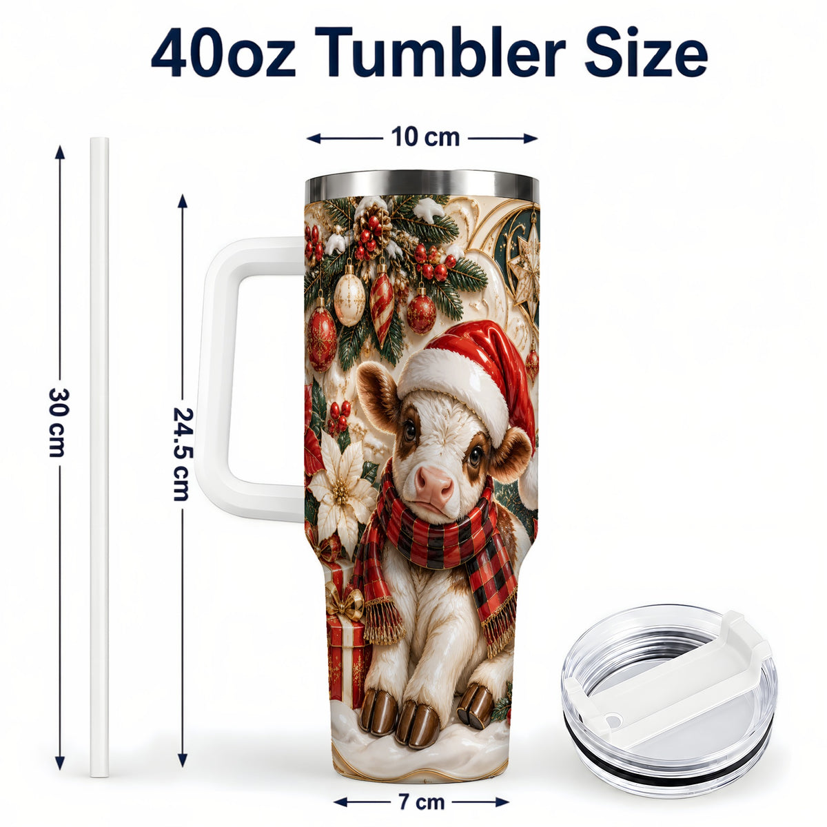 #pl[40oz|White] Christmas Calf 40oz Tumbler with Handle, Holiday Stainless Steel Travel Cup