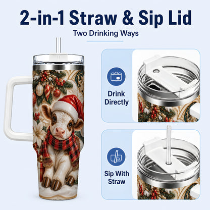 #pl[40oz|White] Christmas Calf 40oz Tumbler with Handle, Holiday Stainless Steel Travel Cup