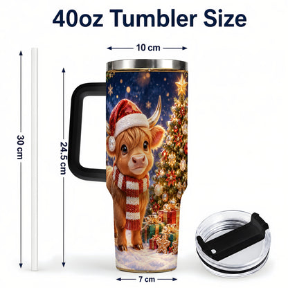 #pl[40oz|Black] Cute Christmas Highland Cow 40oz Tumbler, Holiday Travel Cup