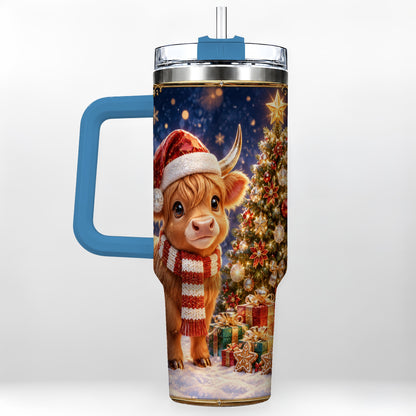#pl[40oz|Blue] Cute Christmas Highland Cow 40oz Tumbler, Holiday Travel Cup