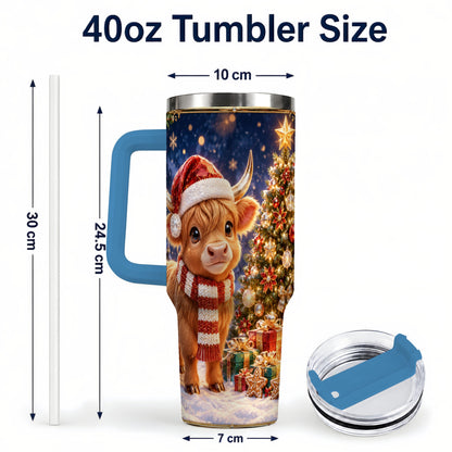 #pl[40oz|Blue] Cute Christmas Highland Cow 40oz Tumbler, Holiday Travel Cup