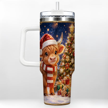 #pl[40oz|White] Cute Christmas Highland Cow 40oz Tumbler, Holiday Travel Cup