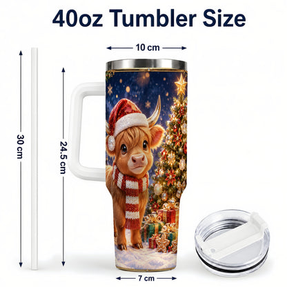 #pl[40oz|White] Cute Christmas Highland Cow 40oz Tumbler, Holiday Travel Cup
