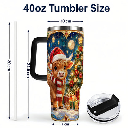 #pl[40oz|Black] Stained Glass Christmas Cow 40oz Tumbler, Holiday Steel Travel Cup
