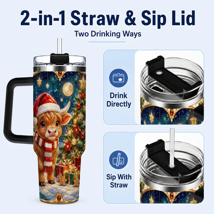 #pl[40oz|Black] Stained Glass Christmas Cow 40oz Tumbler, Holiday Steel Travel Cup