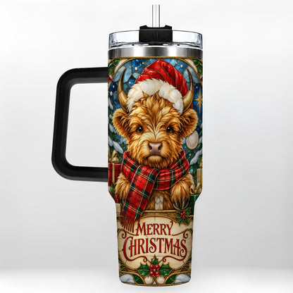 #pl[40oz|Black] Merry Christmas Highland Cow 40oz Tumbler, Holiday Steel Travel Cup