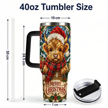 #pl[40oz|Black] Merry Christmas Highland Cow 40oz Tumbler, Holiday Steel Travel Cup