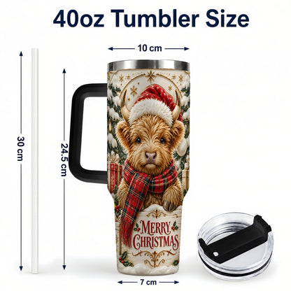 #pl[40oz|Black] Snowy Christmas Highland Cow 40oz Tumbler, Holiday Steel Travel Cup