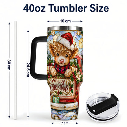 #pl[40oz|Black] Christmas Highland Cow Truck 40oz Tumbler, Holiday Steel Travel Cup