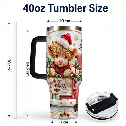 #pl[40oz|Black] Christmas Cow 40oz Tumbler with Handle, Holiday Truck Stainless Steel Cup