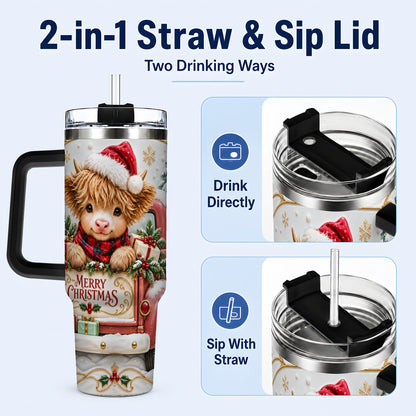 #pl[40oz|Black] Christmas Cow 40oz Tumbler with Handle, Holiday Truck Stainless Steel Cup