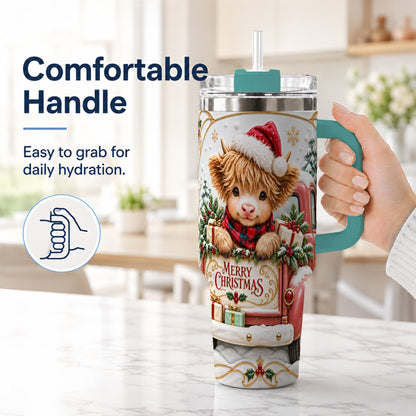 #pl[40oz|Green] Christmas Cow 40oz Tumbler with Handle, Holiday Truck Stainless Steel Cup