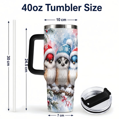 #pl[40oz|Black] Christmas Birds 40oz Tumbler with Handle, Winter Songbird Travel Cup