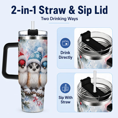 #pl[40oz|Black] Christmas Birds 40oz Tumbler with Handle, Winter Songbird Travel Cup