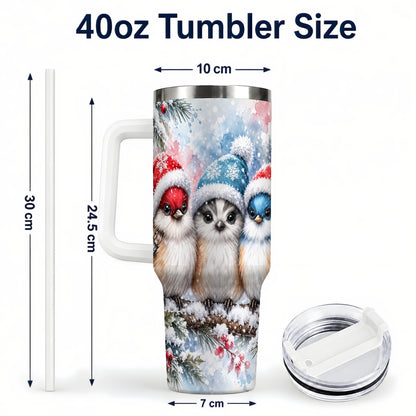 #pl[40oz|White] Christmas Birds 40oz Tumbler with Handle, Winter Songbird Travel Cup