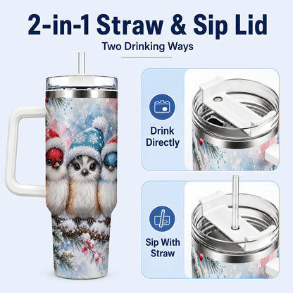 #pl[40oz|White] Christmas Birds 40oz Tumbler with Handle, Winter Songbird Travel Cup