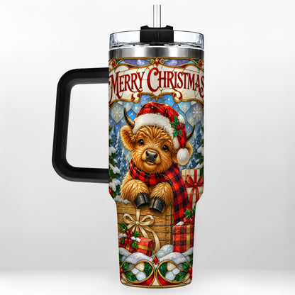 #pl[40oz|Black] Merry Christmas Cow 40oz Tumbler with Handle, Farm Holiday Travel Cup