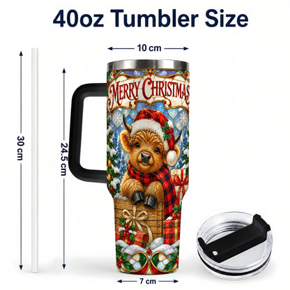 #pl[40oz|Black] Merry Christmas Cow 40oz Tumbler with Handle, Farm Holiday Travel Cup