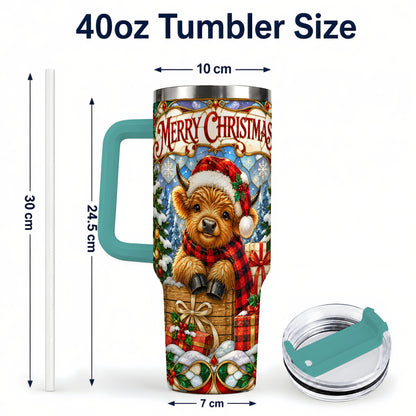 #pl[40oz|Green] Merry Christmas Cow 40oz Tumbler with Handle, Farm Holiday Travel Cup