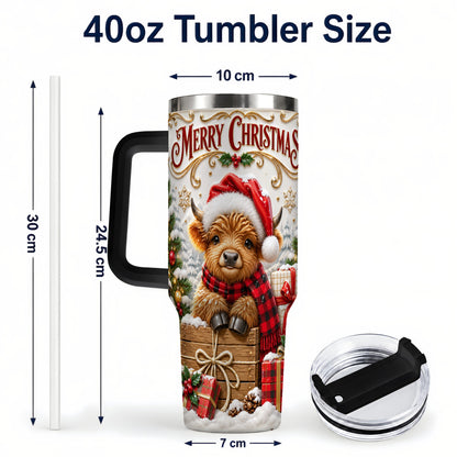 #pl[40oz|Black] Merry Christmas Cow 40oz Tumbler with Handle, Cozy Winter Travel Cup