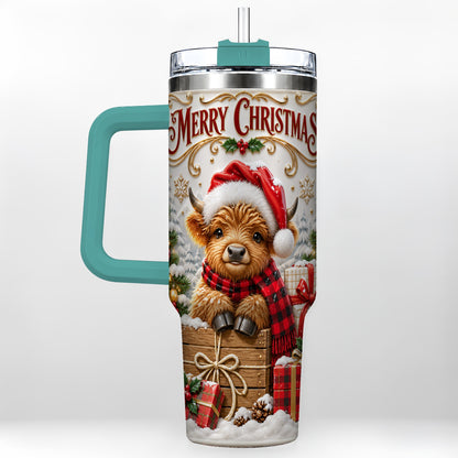 #pl[40oz|Green] Merry Christmas Cow 40oz Tumbler with Handle, Cozy Winter Travel Cup