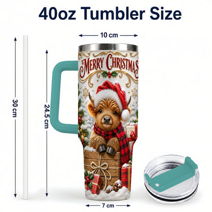 #pl[40oz|Green] Merry Christmas Cow 40oz Tumbler with Handle, Cozy Winter Travel Cup