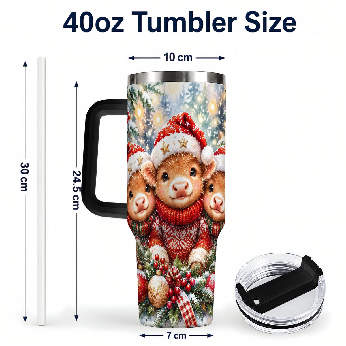#pl[40oz|Black] Christmas Cow Trio 40oz Tumbler with Handle, Festive Travel Cup