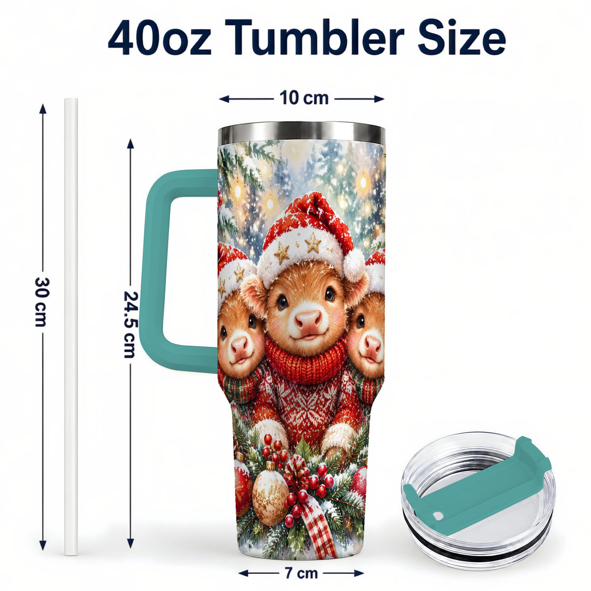 #pl[40oz|Green] Christmas Cow Trio 40oz Tumbler with Handle, Festive Travel Cup