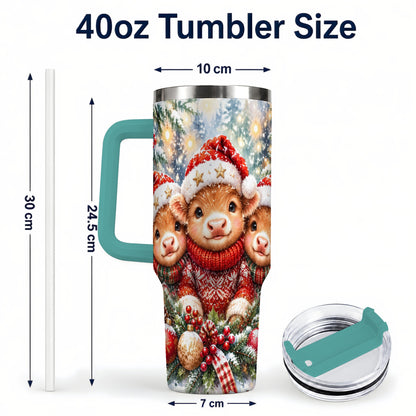 #pl[40oz|Green] Christmas Cow Trio 40oz Tumbler with Handle, Festive Travel Cup